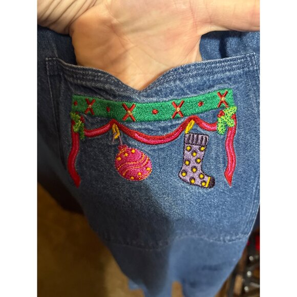 Vintage Westbound XL Denim Christmas-Themed Sleeveless Button-Down Dress With Em - Picture 4 of 6